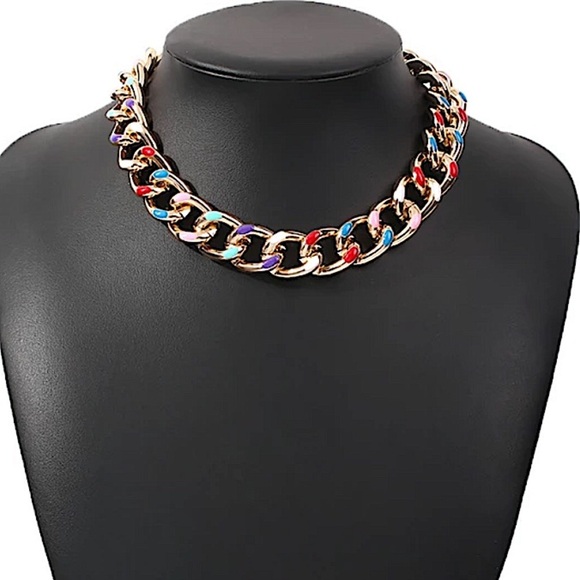 Color Block Gold Plated Chain Link Necklace - Picture 6 of 12